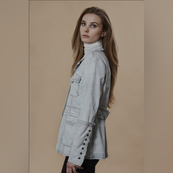 Jakett New York Meryl Waxed Suede Leather Jacket in Ice Blue, Size Small - Picture 3 of 13